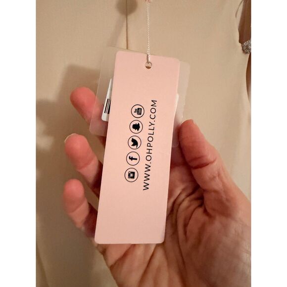 Oh Polly Trousers Women High Waisted Cut Out Flare 6 Sand Rhinestone 4684-T NWT - Picture 7 of 11